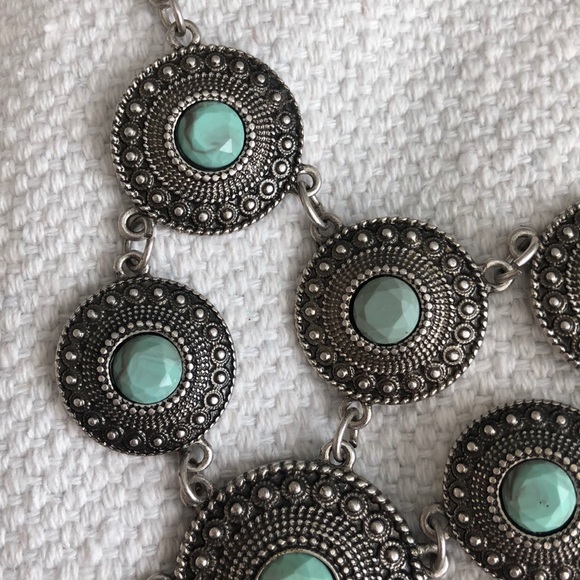 BOHO Festival statement necklace turquoise/silver - Picture 2 of 3